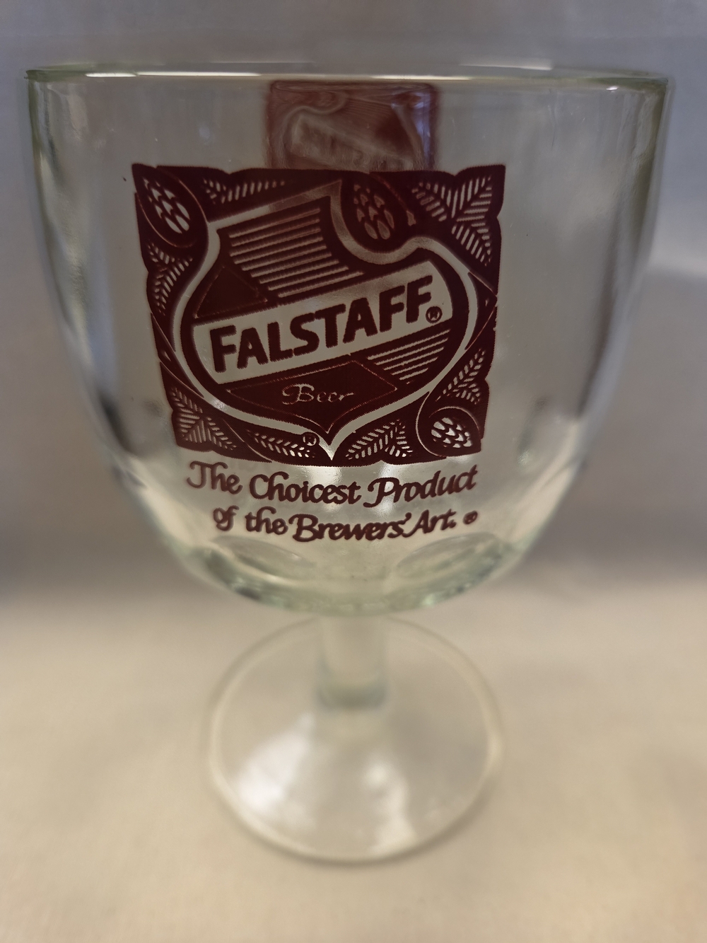 Vintage Falstaff Ale Brewer Thumbprint Goblet Stemmed Hesvy Glass 12 Oz